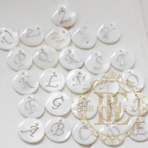 Natural Shell Alphabet Charm Round 15mm B203
