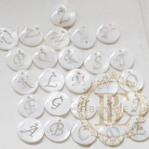 Natural Shell Alphabet Charm Round 15mm B203