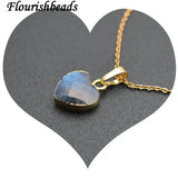 Labradorite Heart Pendant Necklace Linked Chains Women Jewelry