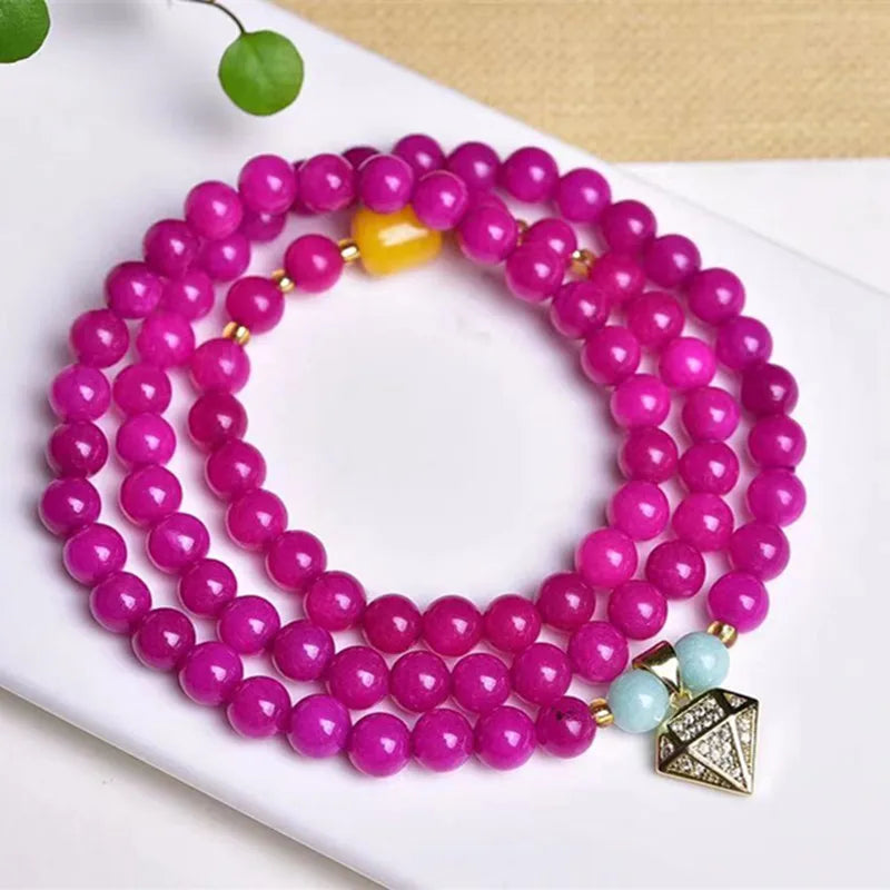 Natural Shu Julai Chalcedony Beaded Bracelets 6mm Pink Crystal Stone DIY Gift