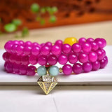Natural Shu Julai Chalcedony Beaded Bracelets 6mm Pink Crystal Stone DIY Gift