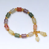 Natural Silk Agate Bamboo Beads Bracelet Women Bangle Lucky Charm Gourd Pendant