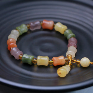 Natural Silk Agate Bamboo Beads Bracelet Women Bangle Lucky Charm Gourd Pendant
