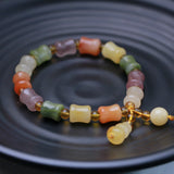 Natural Silk Agate Bamboo Beads Bracelet Women Bangle Lucky Charm Gourd Pendant