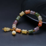 Natural Silk Agate Bamboo Beads Bracelet Women Bangle Lucky Charm Gourd Pendant