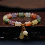 Natural Silk Agate Bamboo Beads Bracelet Women Bangle Lucky Charm Gourd Pendant