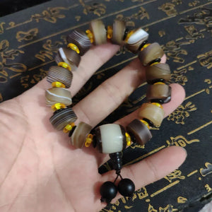 Natural Silk Wrapped Agate Single Loop Bracelet, Men's Style
