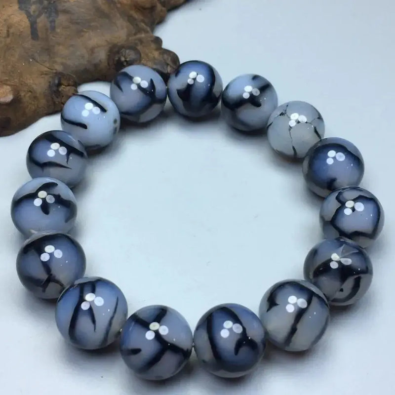 White Dragon Pattern Silk Wrap Agate Bracelet