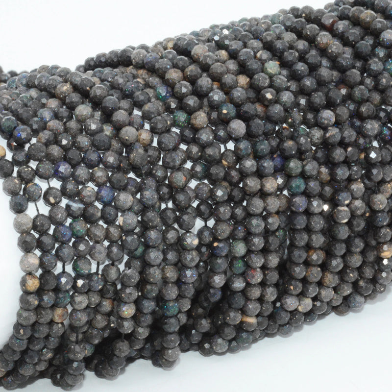 Natural Matrix Opal Faceted Round Beads 4.3mm