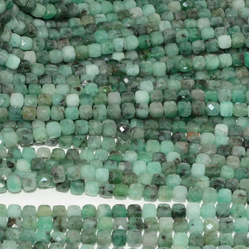 Natural Emerald Cube Bead 3.8mm, Light