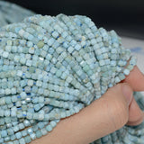 3mm Larimar Edge Faceted Cube Beads
