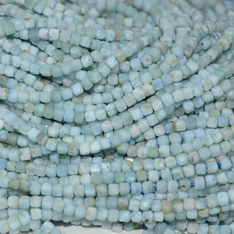 3mm Larimar Edge Faceted Cube Beads