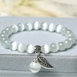 Sky Opal Hand Carved Pearl Jade Bracelet for Women