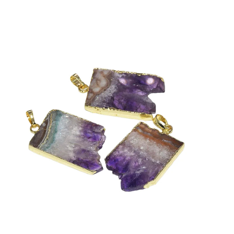 Natural Slice Geode Druzy Amethysts Stone Point Pendant Purple Crystal Quartz