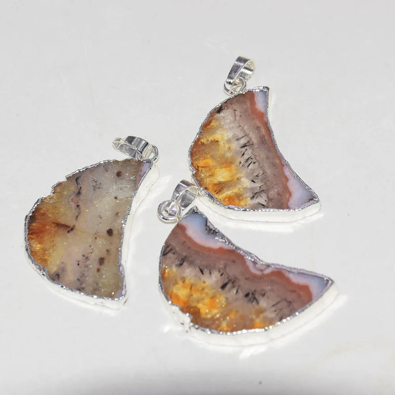 Natural Yellow Crystal Stone Moon Pendant for Women Jewelry Making