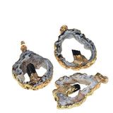Natural Geode Druzy Stone Pendant Plating Tourmaline Heart Slab