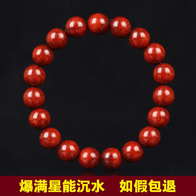 Red Sandalwood Bracelet with Golden Stars Filigree Nanmu Beads