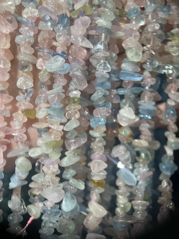 Aquamarine Morganite Tourmaline Pink Gemstone Chips Beads Strand