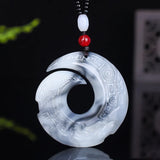 Natural Smoke Cyan Hand Carved Ping'an Buckle Jade Pendant