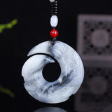 Natural Smoke Cyan Hand Carved Ping'an Buckle Jade Pendant
