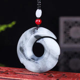 Natural Smoke Cyan Hand Carved Ping'an Buckle Jade Pendant