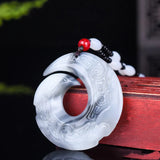 Natural Smoke Cyan Hand Carved Ping'an Buckle Jade Pendant