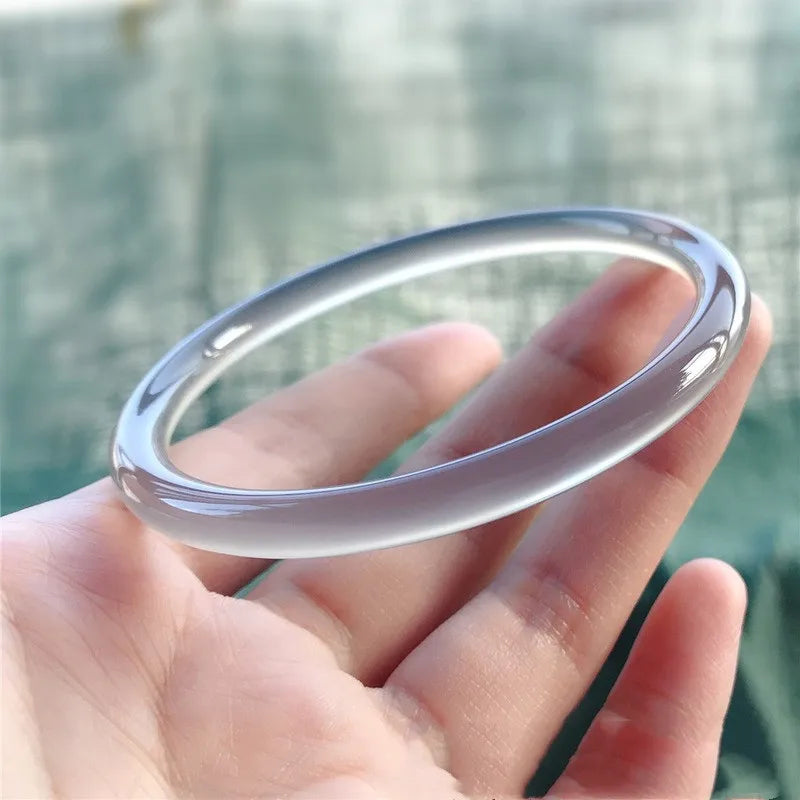 Natural Smoke Gray Chalcedony Hand Carved Thin Round Bracelet