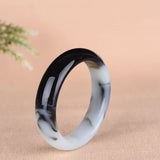 Hand Carved Smoke Gray Jade Bracelet Wide Design