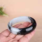 Hand Carved Smoke Gray Jade Bracelet Wide Design