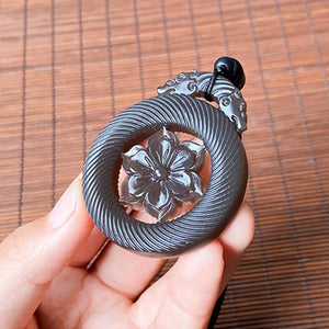 Smoke Purple Hollow Carved Floral Jade Pendant Necklace