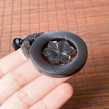 Smoke Purple Hollow Carved Floral Jade Pendant Necklace