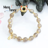 Natural Smoky Purple Agate Tiger Chalcedony Beads Bracelet Men Women
