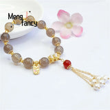 Natural Smoky Purple Chalcedony Agate Pearl Fairy Tassel Beads Bracelet