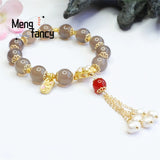 Natural Smoky Purple Chalcedony Agate Pearl Fairy Tassel Beads Bracelet