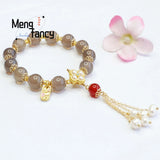 Natural Smoky Purple Chalcedony Agate Pearl Fairy Tassel Beads Bracelet
