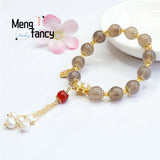 Natural Smoky Purple Chalcedony Agate Pearl Fairy Tassel Beads Bracelet