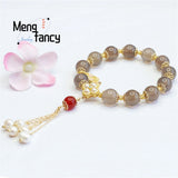 Natural Smoky Purple Chalcedony Agate Pearl Fairy Tassel Beads Bracelet