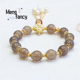 Natural Smoky Purple Chalcedony Agate Pearl Fairy Tassel Beads Bracelet