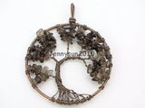 Smoky Quartz Chips Tree of Life Pendant Necklace Set