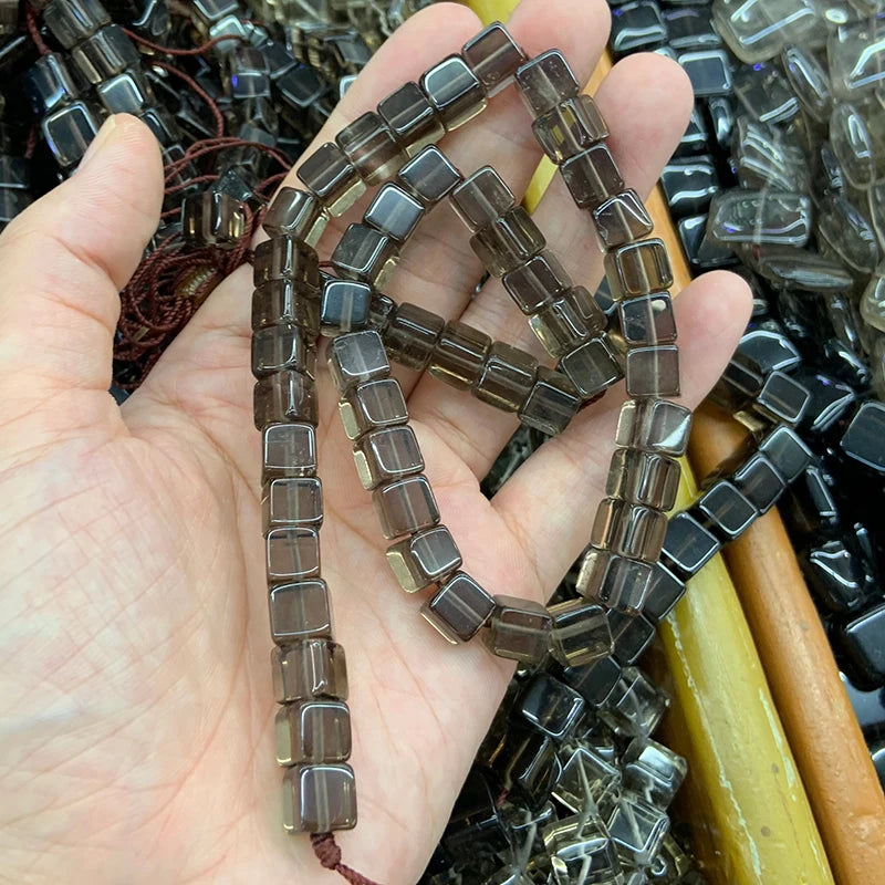 Natural Smoky Quartz Cube Beads 15'' DIY Loose Beads for Jewelry Making