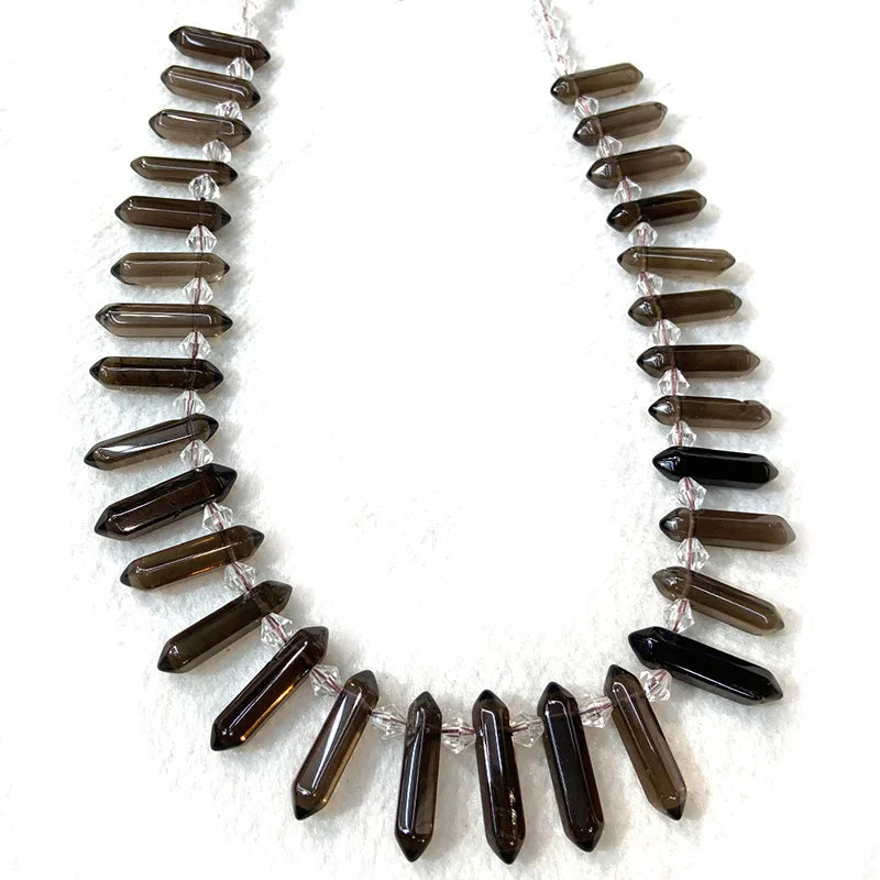 Natural Smoky Quartz Beads 15'' Sticks Crystal Point Shape DIY Loose Beads