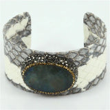 Snakeskin Bangle with Rhinestone Charm Statement Leather Bangle