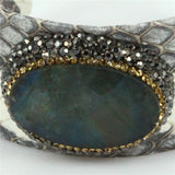 Snakeskin Bangle with Rhinestone Charm Statement Leather Bangle