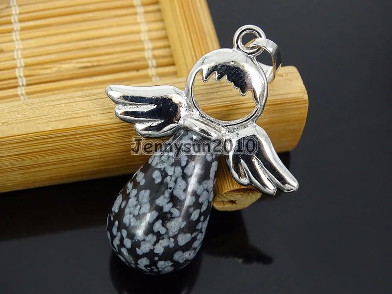 Natural Snow Flake Gems Stone Angel Wing Teardrop Pendant Charm Beads
