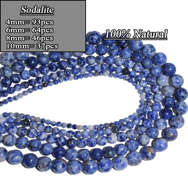 Natural Sodalite Round Loose Stone Beads For Jewelry Making 4-10mm Strand 15''