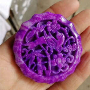 South African Shujilai Carved Royal Purple Happy Eyebrow Pendant