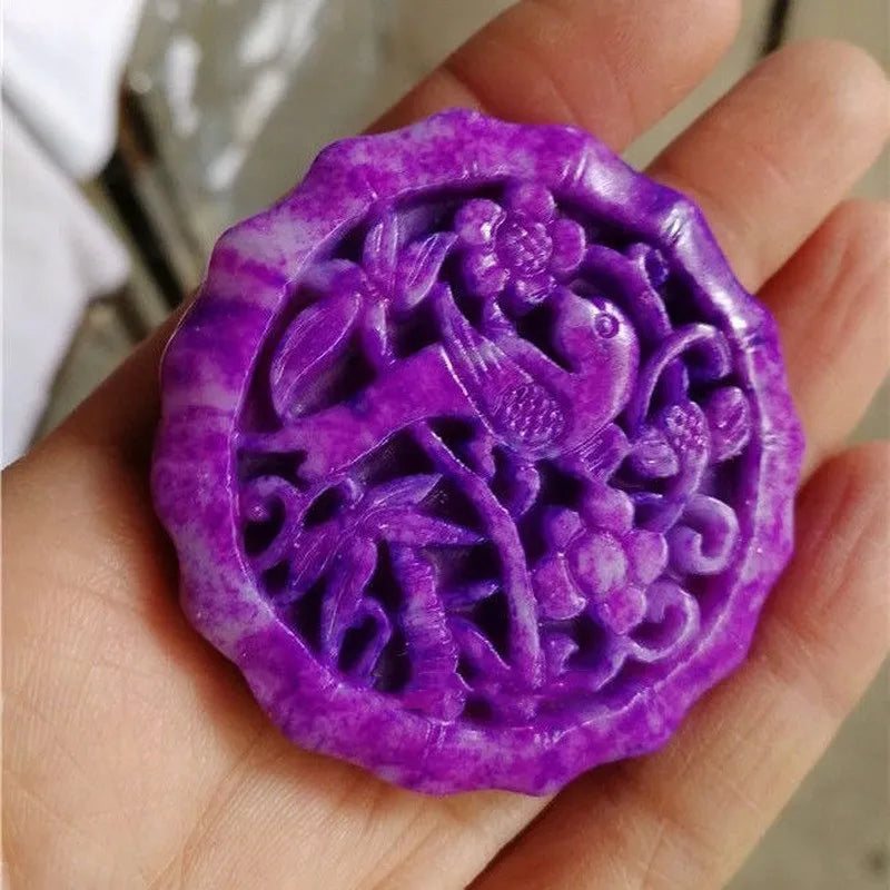 South African Shujilai Carved Royal Purple Happy Eyebrow Pendant