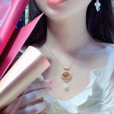 Natural Red Agate 925 Silver Pearl Turquoise Pendant Necklace