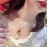 Natural Red Agate 925 Silver Pearl Turquoise Pendant Necklace