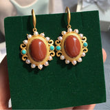 Natural Red Agate 925 Silver Pearl Turquoise Pendant Necklace